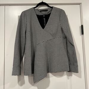 Zara Women's Structured Black White Gingham Vneck Long‎ Sleeve Size M